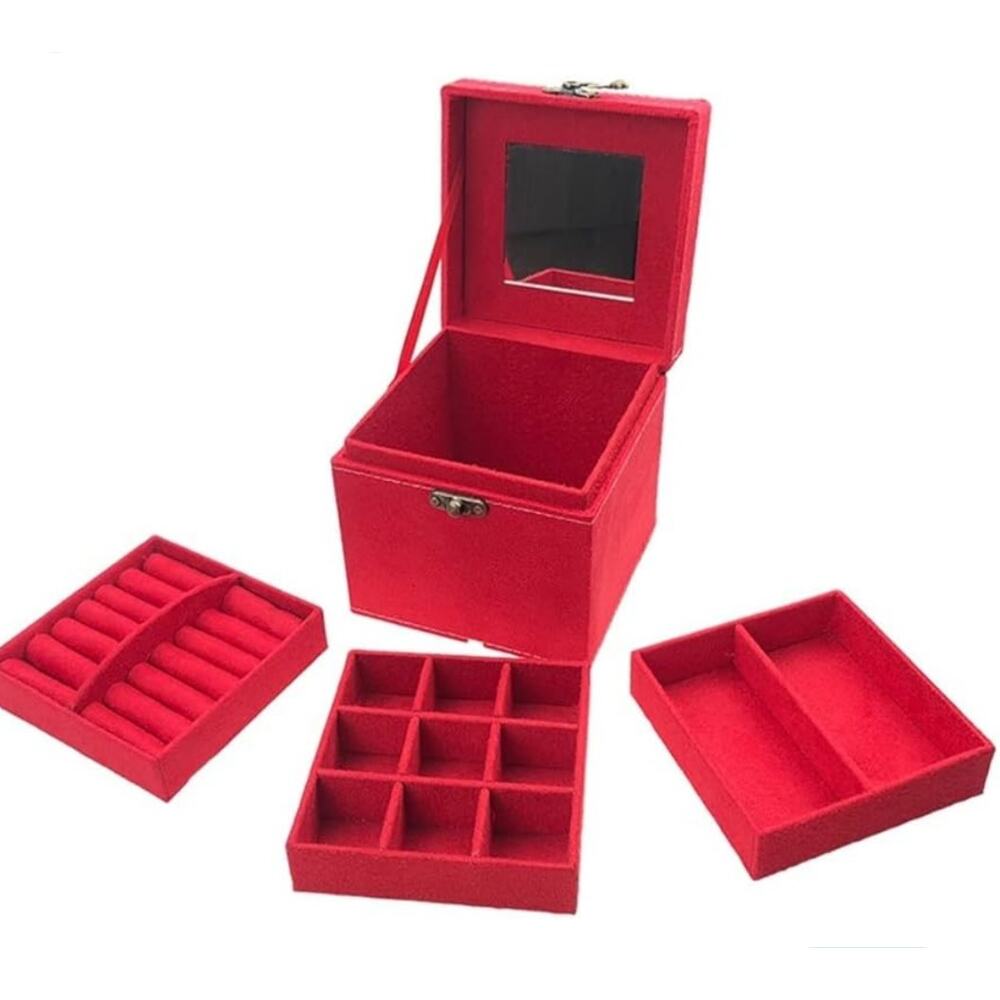 New Jewelry Box Storage Square Case Organizer in Classic Red